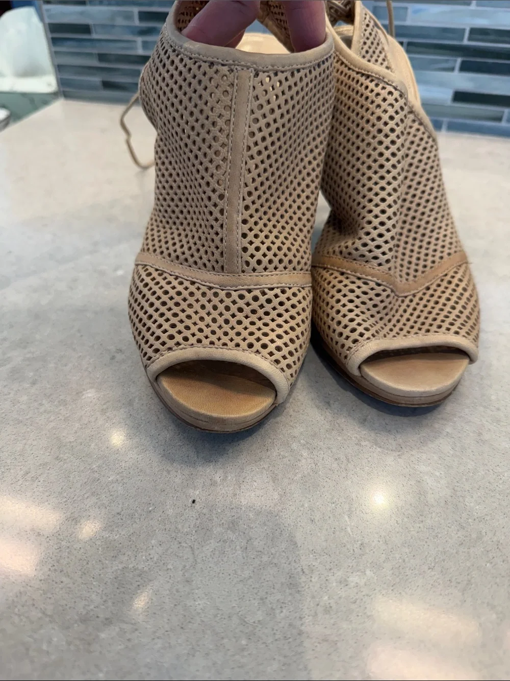 J. Crew Tan Perforated Peep-Toe Slingback Heels